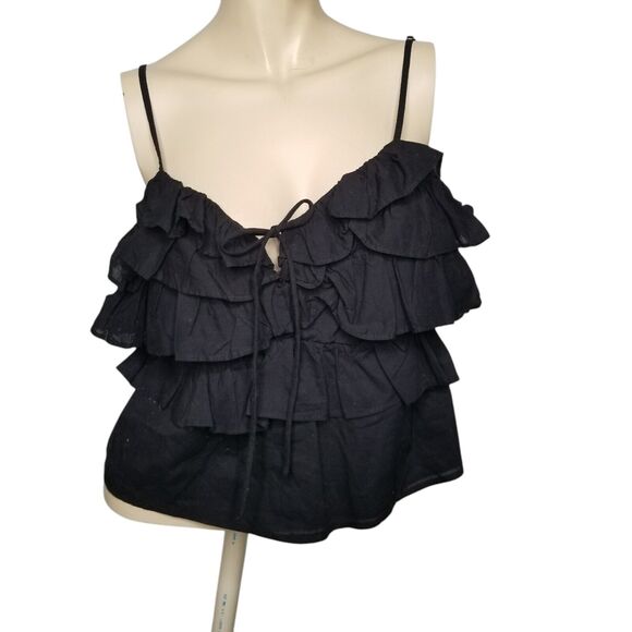 Express Black Ruffle Baby Doll Tank Top Whimsigoth Large Y2K Grunge Dainty - Picture 1 of 7
